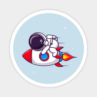 Cute Astronaut Sleeping On Rocket Cartoon Magnet